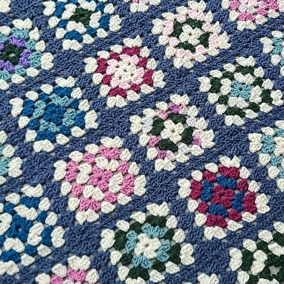 Handmade Colorful Crochet Blanket Purple Blue Pink Knit Colorful - Picture 3 of 4